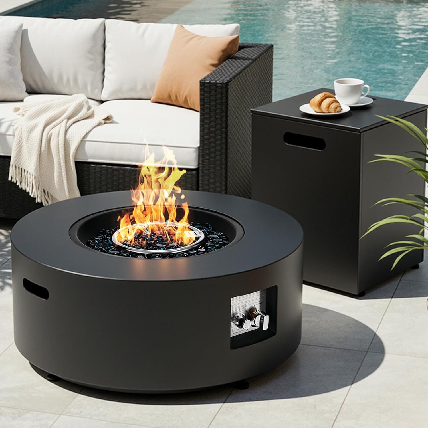Outdoor Furniture With Fire Pit Table - Set Perapian Propana Bulat 30