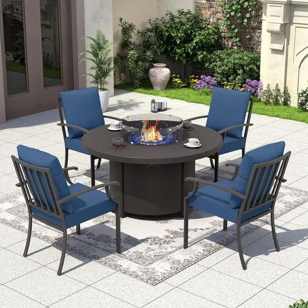 Outdoor Furniture With Fire Pit Table - Set Furnitur Teras Luar Ruangan 5-Potong