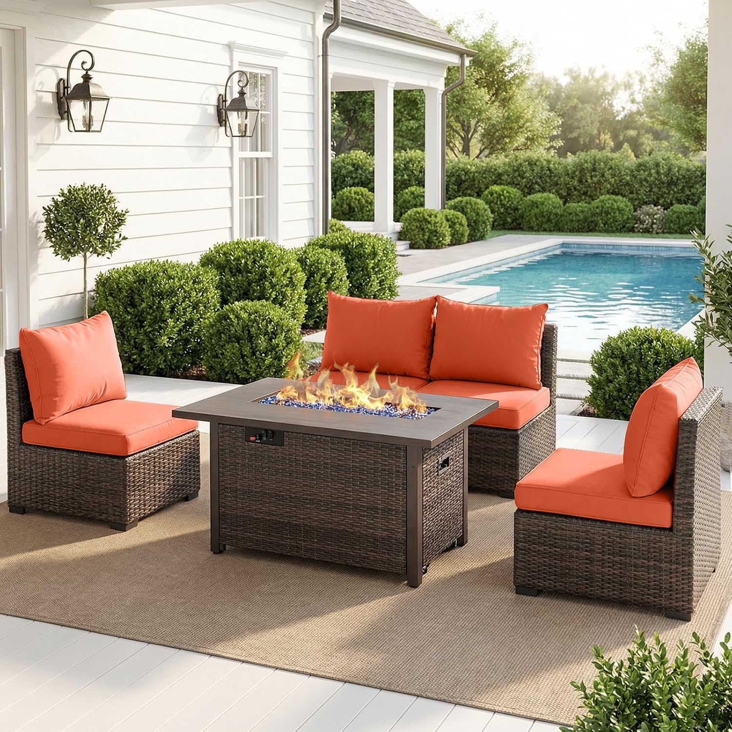 Outdoor Furniture With Fire Pit Table - Set Furnitur Teras dengan Meja Api