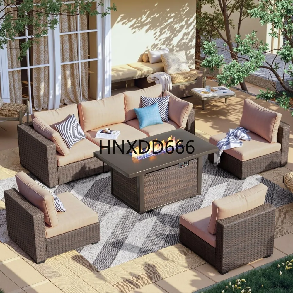 Outdoor Furniture With Fire Pit Table - Set Furnitur Teras 7 Buah dengan