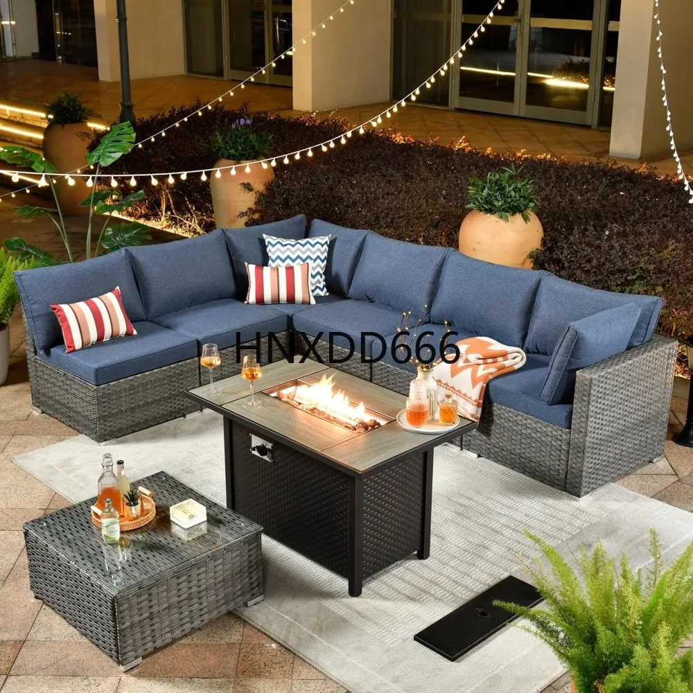 Outdoor Furniture With Fire Pit Table - Set Furnitur Teras 8 Bagian untuk