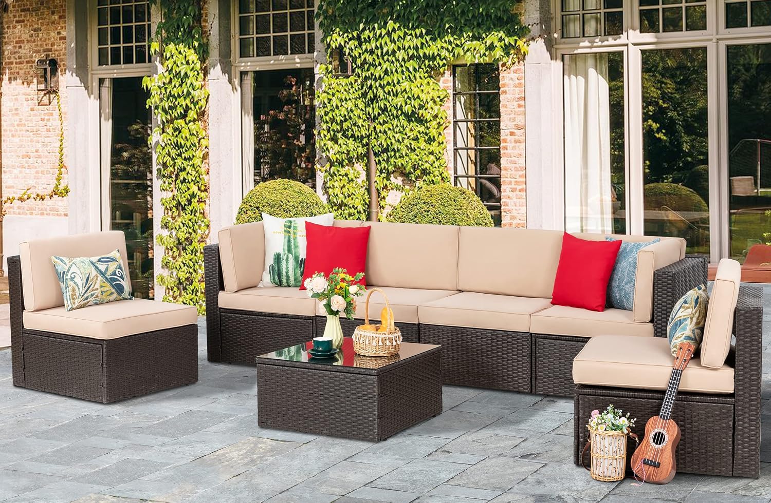 Set Furnitur Teras 8-Potong de - Outdoor Furniture With Fire Pit Table ulasan dan harga