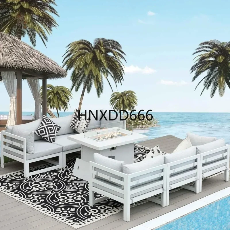 Set Sofa Teras Luar Ruangan 7- - Outdoor Furniture With Fire Pit Table ulasan dan harga