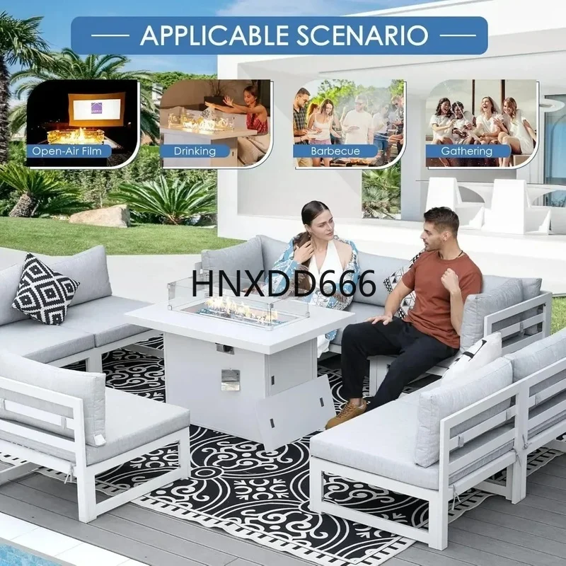 Set Sofa Teras Luar Ruangan 7- - Outdoor Furniture With Fire Pit Table ulasan dan harga