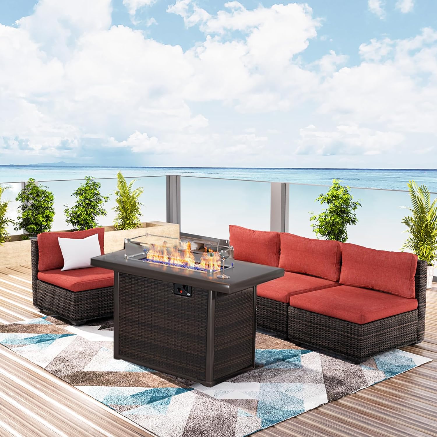 Set Furnitur Teras dengan Meja - Outdoor Furniture With Fire Pit Table ulasan dan harga