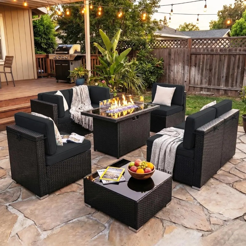 Set Sofa Anyaman 8-Potong untu - Outdoor Furniture With Fire Pit Table ulasan dan harga