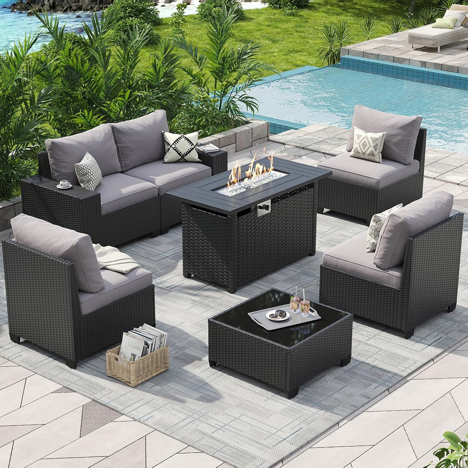 Set Furnitur Teras Luar Ruanga - Outdoor Furniture With Fire Pit Table ulasan dan harga