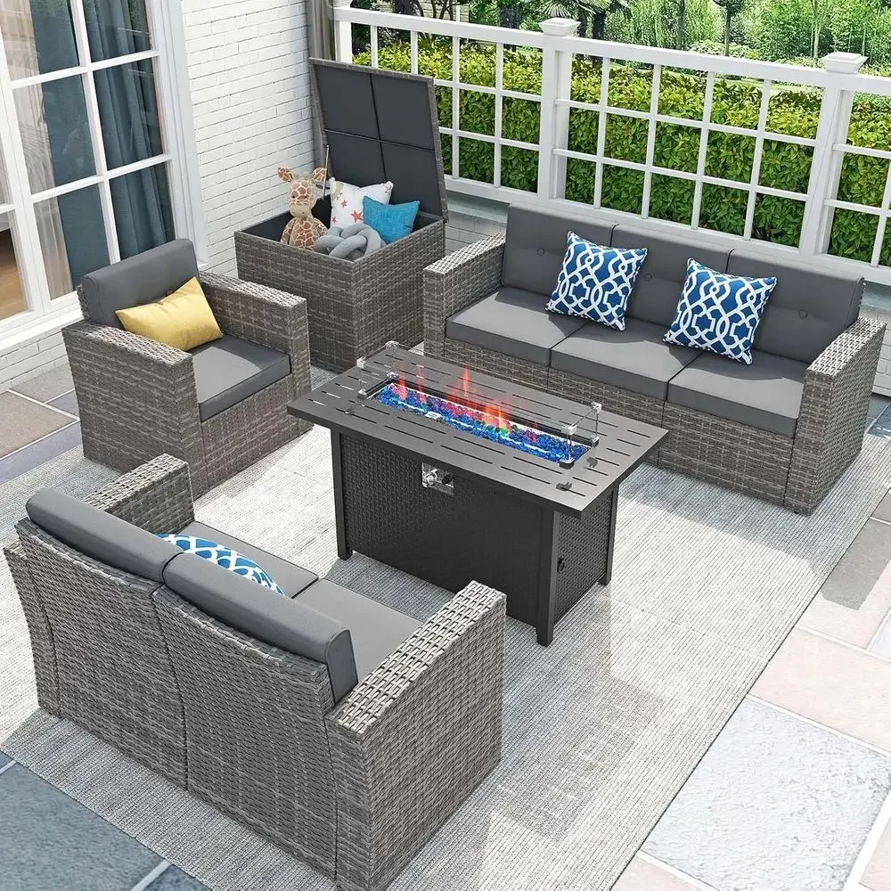 Set Furnitur Teras 8 Bagian de - Outdoor Furniture With Fire Pit Table ulasan dan harga