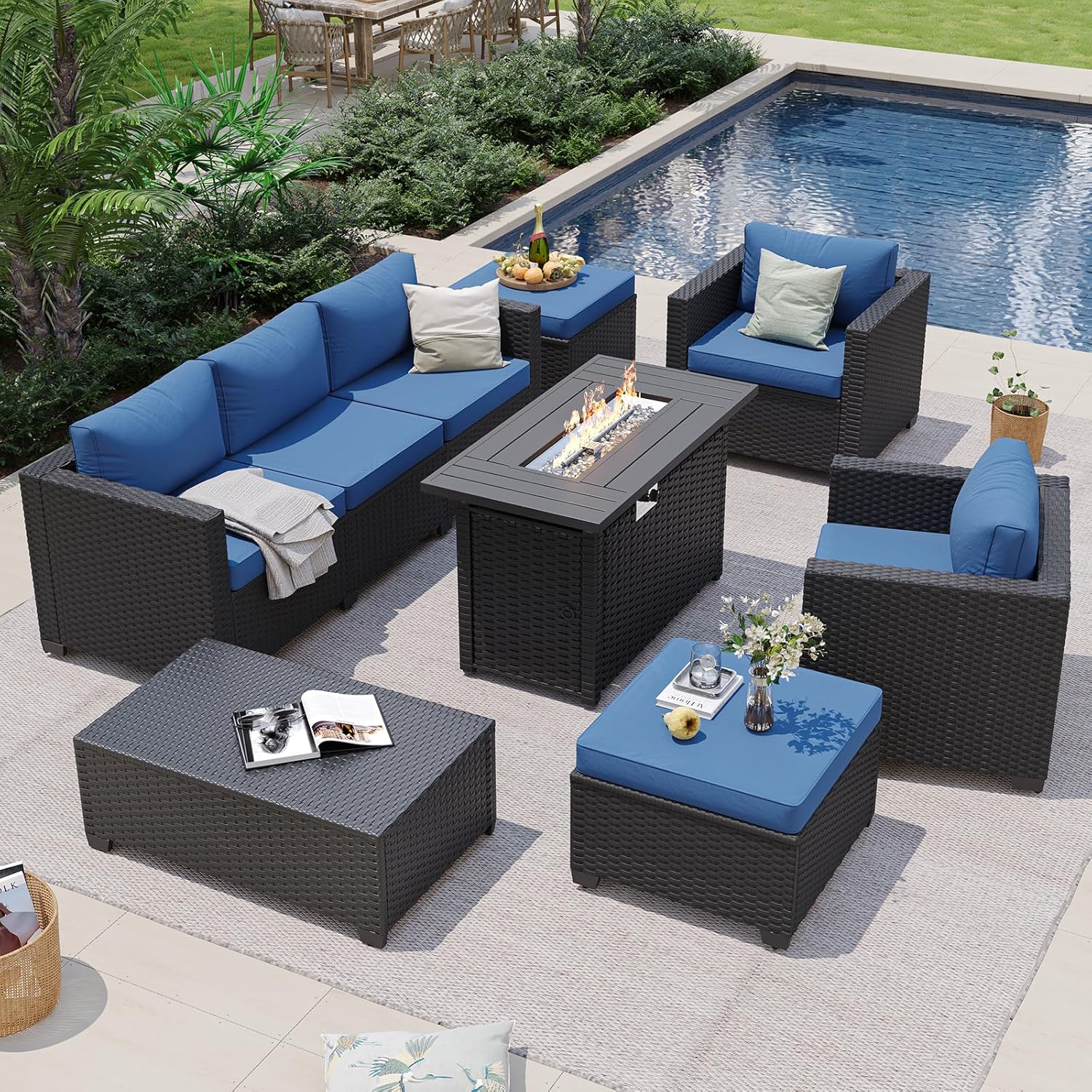Sofa Seksional Luar Ruangan Bi - Outdoor Furniture With Fire Pit Table ulasan dan harga