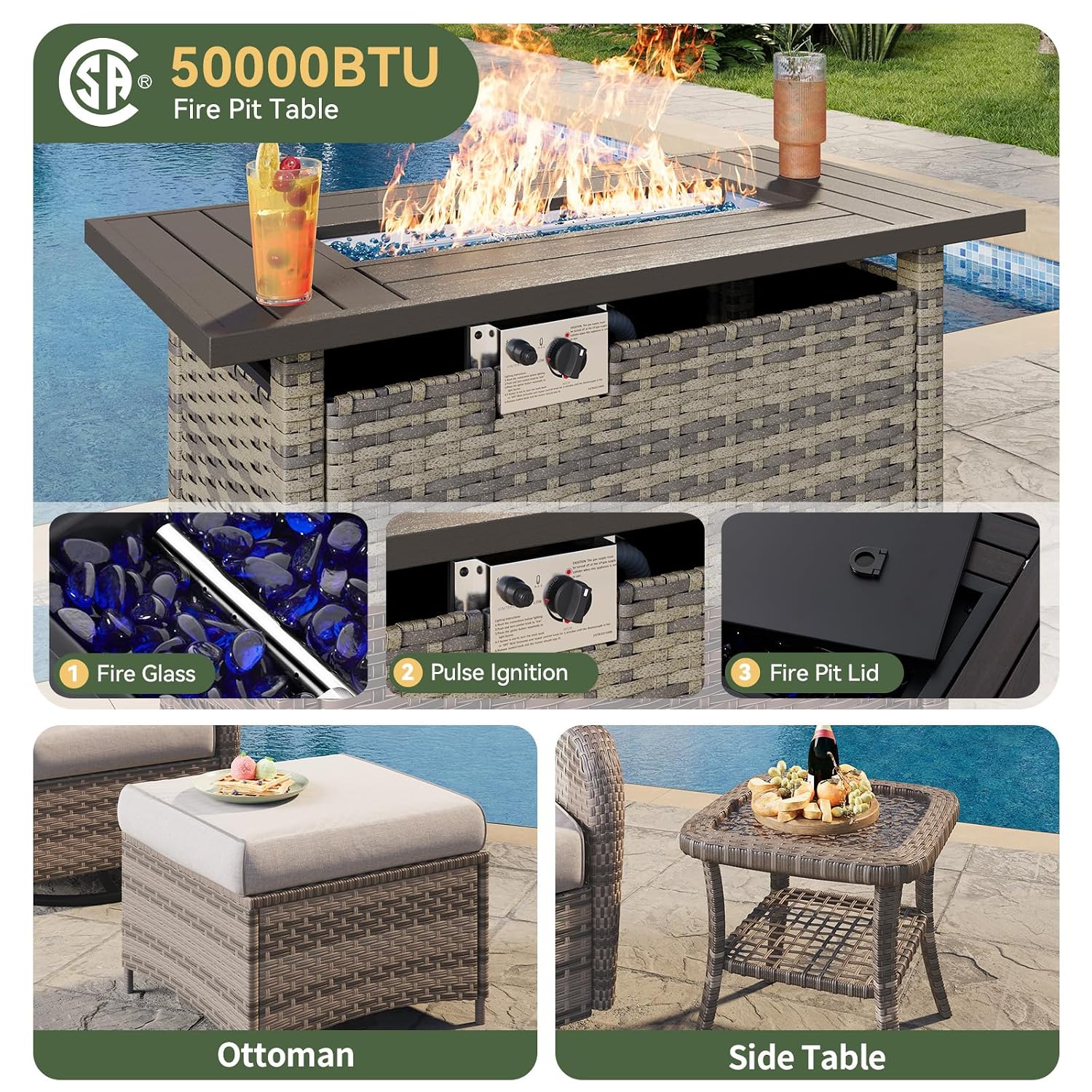 Set Patio Rotan 7 Bagian denga - Outdoor Furniture With Fire Pit Table ulasan dan harga