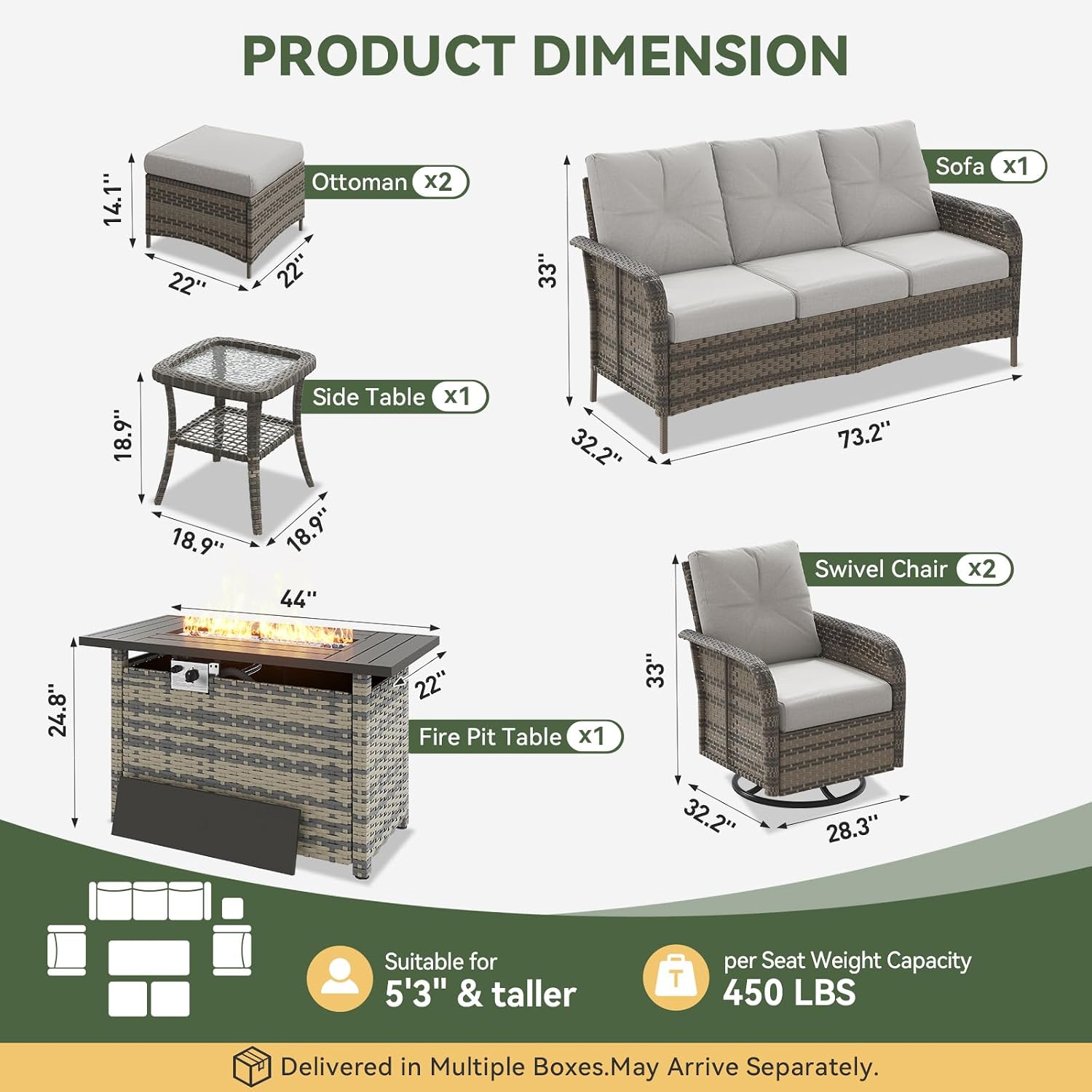 Set Patio Rotan 7 Bagian denga - Outdoor Furniture With Fire Pit Table ulasan dan harga