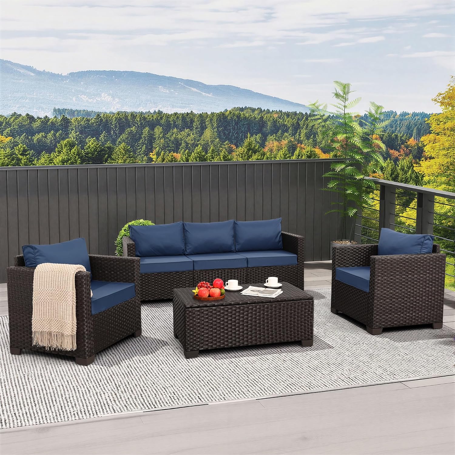 Set Furnitur Teras 4 Buah, Mej - Outdoor Furniture With Fire Pit Table ulasan dan harga
