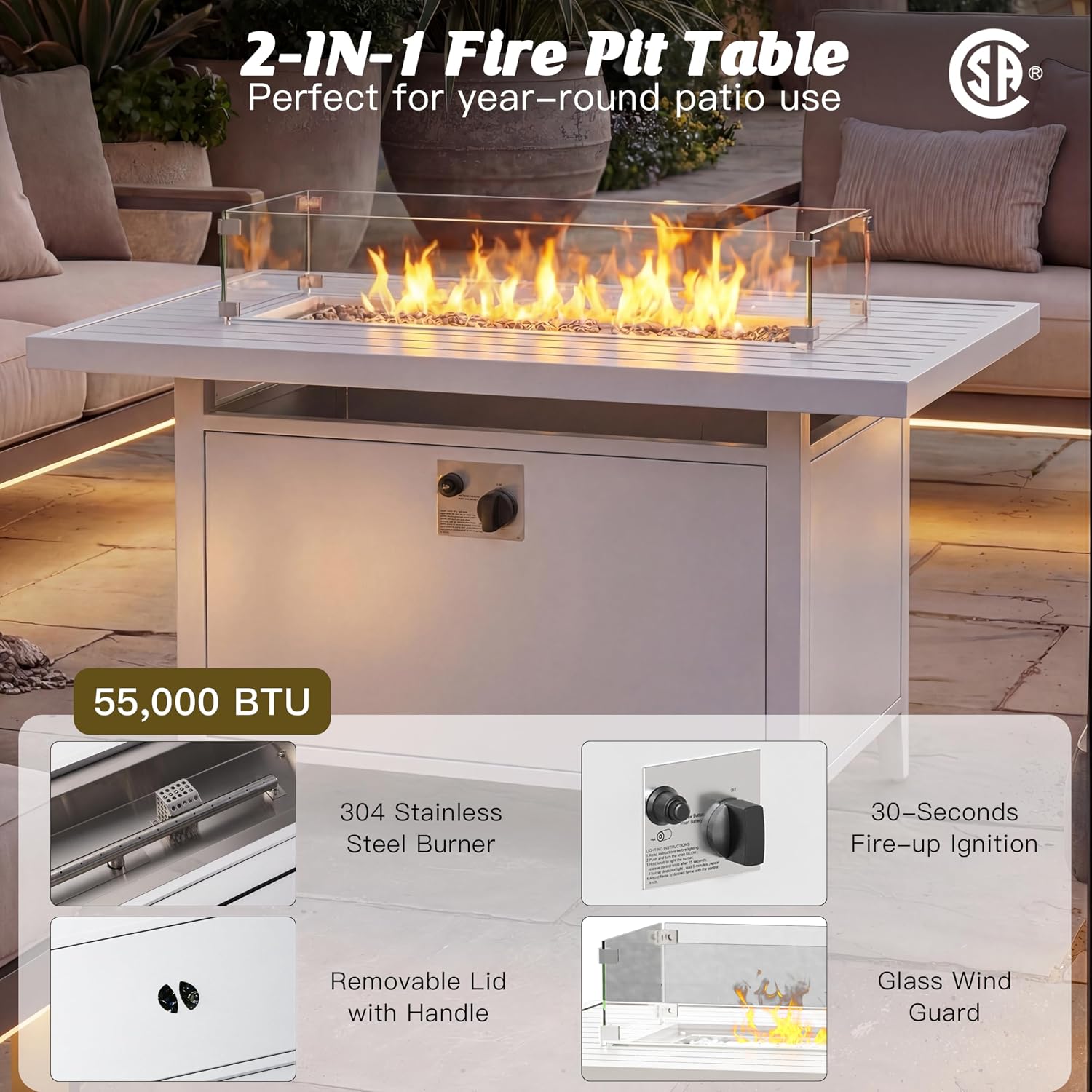 Set Furnitur Teras Aluminium 7 - Outdoor Furniture With Fire Pit Table ulasan dan harga