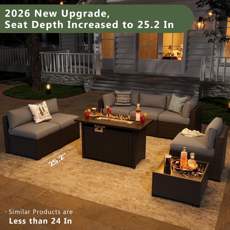 Set Furnitur Teras Aoxun 8 Bua - Outdoor Furniture With Fire Pit Table ulasan dan harga