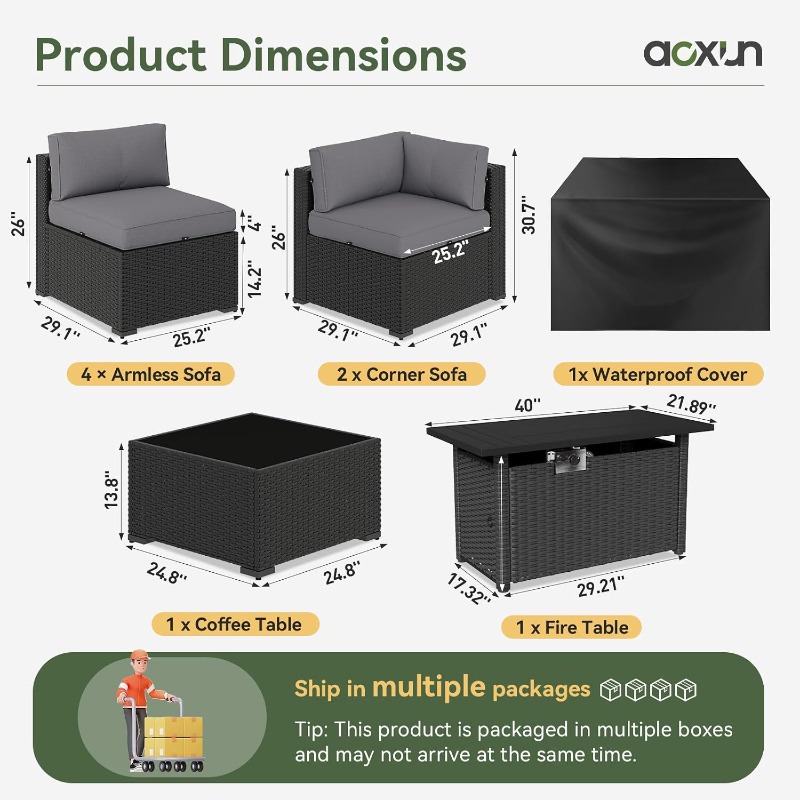 Set Furnitur Teras Aoxun 8 Bua - Outdoor Furniture With Fire Pit Table ulasan dan harga
