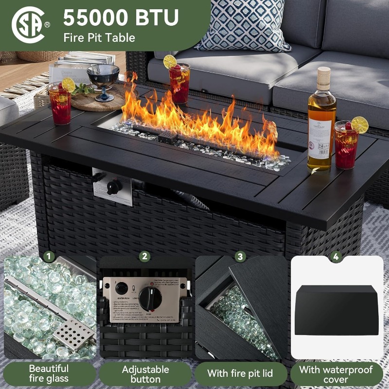 Set Furnitur Teras Aoxun 8 Bua - Outdoor Furniture With Fire Pit Table ulasan dan harga