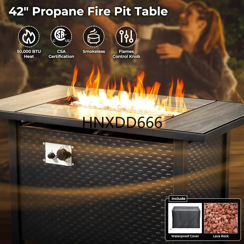 Set Furnitur Teras 8 Bagian un - Outdoor Furniture With Fire Pit Table ulasan dan harga